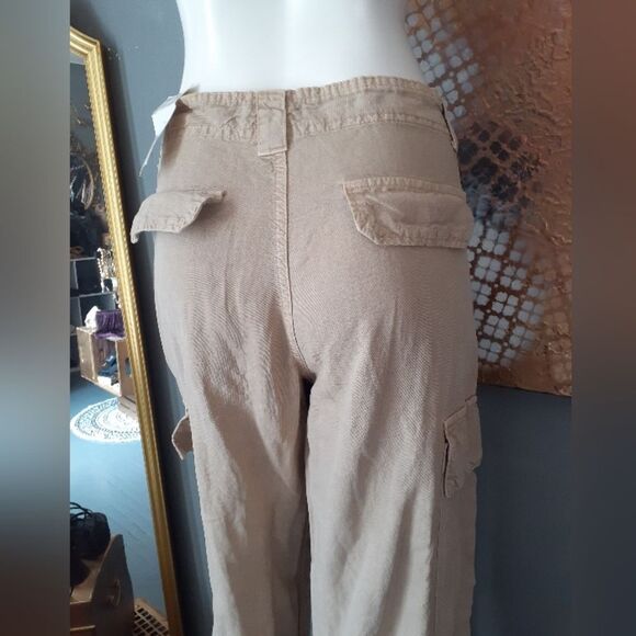 Zara Nwt Cotton/ Linen Blend Tan Cargo Pants - Picture 7 of 16